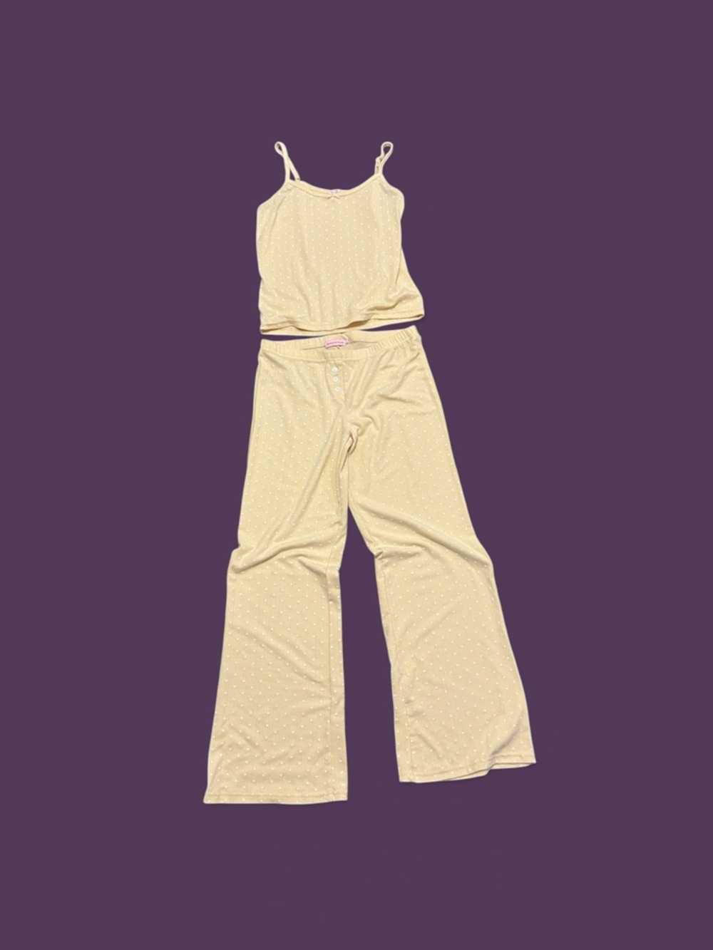 Soft Dot Cotton-Blend Pajama Set in Light Yellow